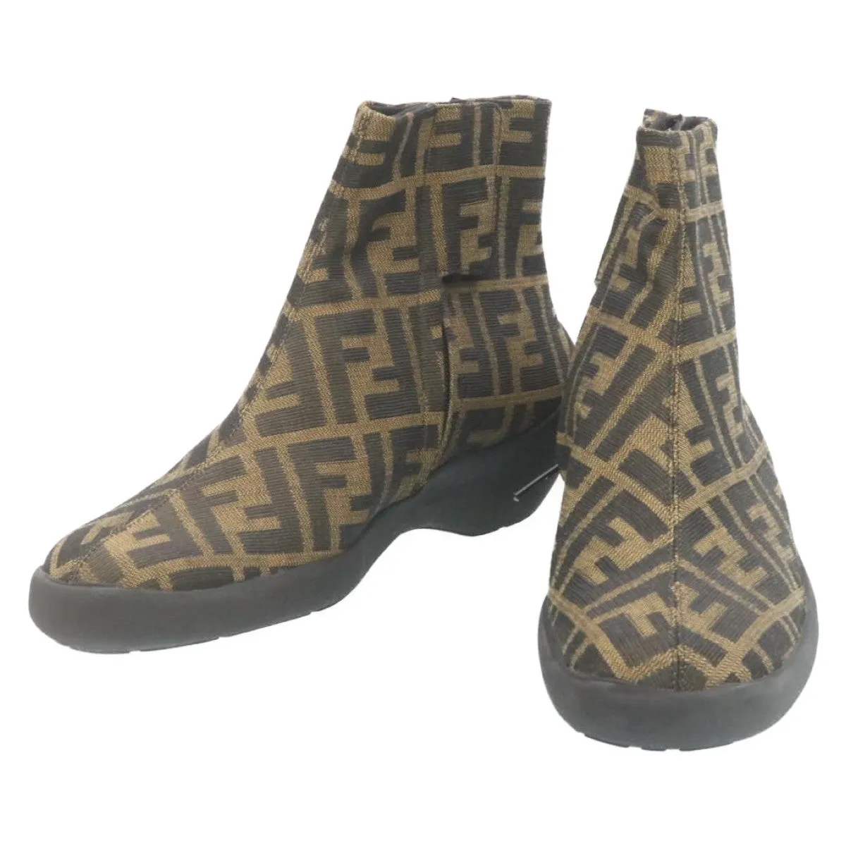 FENDI Short boots Zucca Canvas Black Brown fm1115