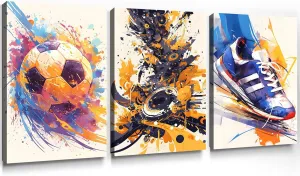 Football Player Wall Art Watercolor Football Canvas Art Print Poster Trendy Cool For Boys Room Football Pictures Sneaker Artwork Sports Graffiti Wall Art Watercolor Sports Prints 16x24inchx3 No Frame