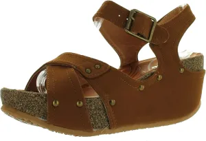 Forever Freya-23 Womens Cork Look Platform Ankle Strap Low Wedge Sandals,Tan,8