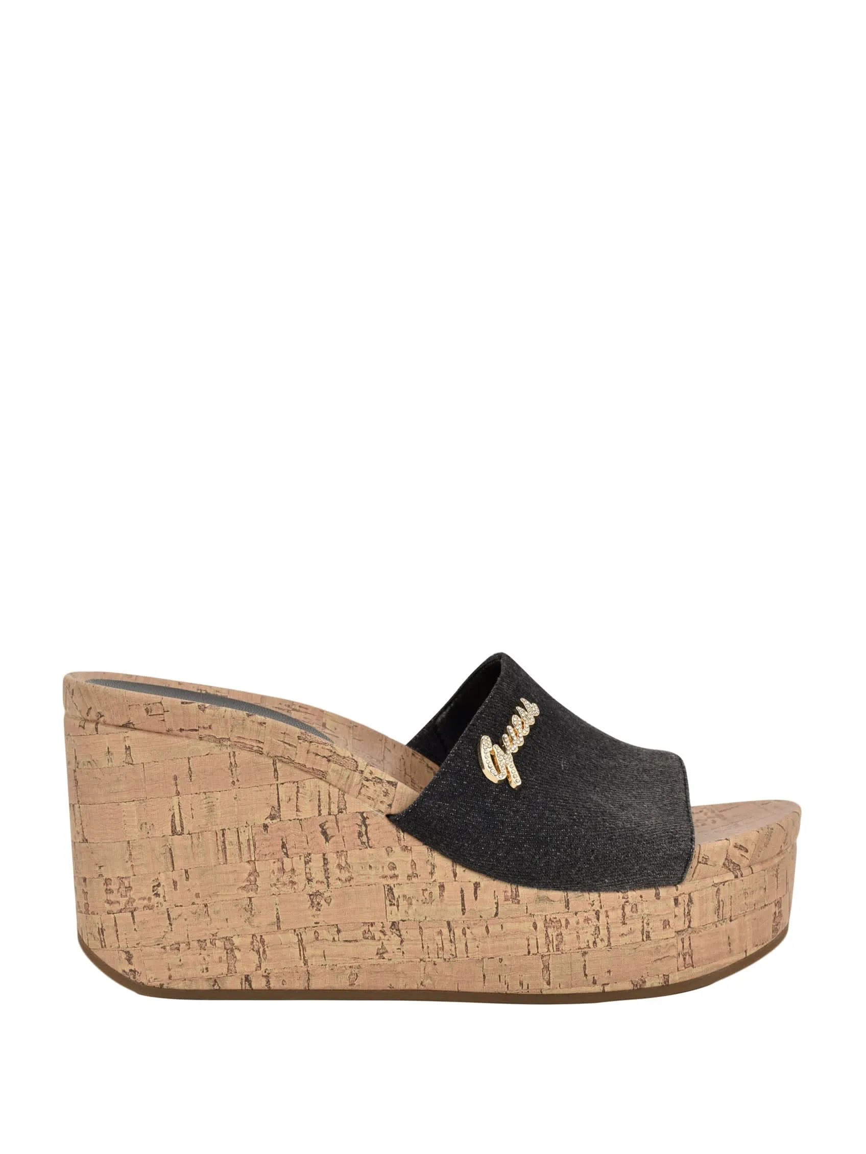 Fours Denim Cork Wedge Mules