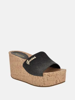 Fours Denim Cork Wedge Mules