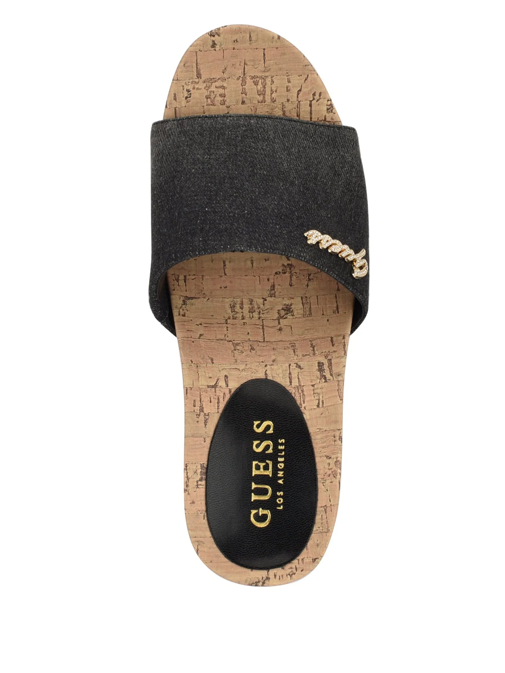 Fours Denim Cork Wedge Mules