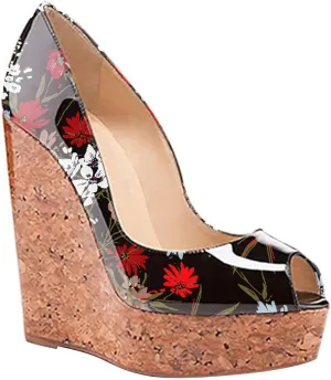 FOWT Noble High Cork Wedges Peep Toe Women Pumps with Platform,Summer Glossy Ladies Slip On Sandals Dress Party and Princess Shoes,US Size 4-16