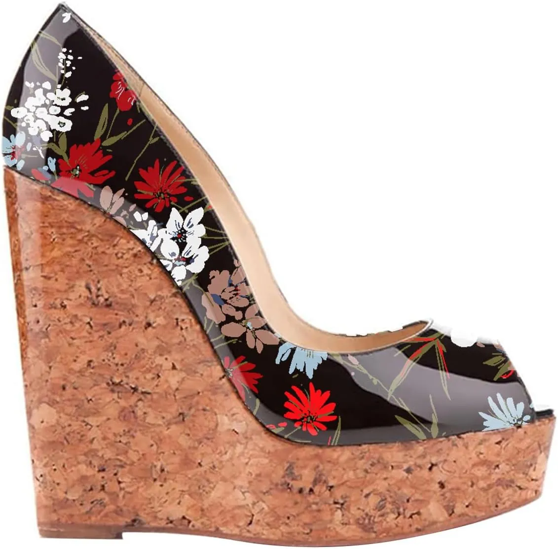 FOWT Noble High Cork Wedges Peep Toe Women Pumps with Platform,Summer Glossy Ladies Slip On Sandals Dress Party and Princess Shoes,US Size 4-16