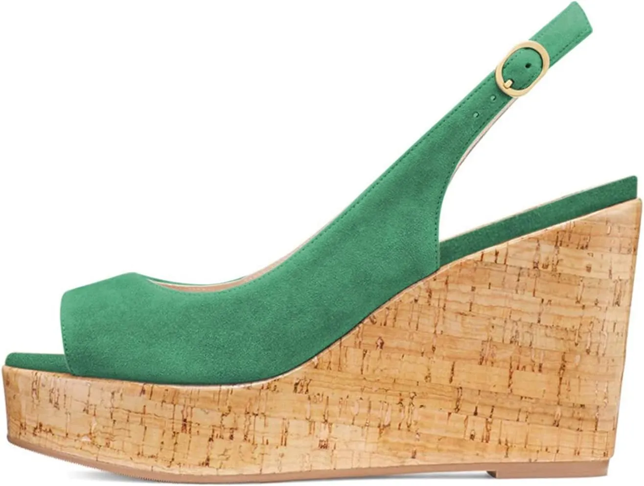 FOWT Women Peep Toe Slingback Platform Wedge Sandals High Heel Buckle Open Toe Ladies Summer Cork Sole Shoes Size 4-15 M US