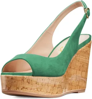 FOWT Women Peep Toe Slingback Platform Wedge Sandals High Heel Buckle Open Toe Ladies Summer Cork Sole Shoes Size 4-15 M US