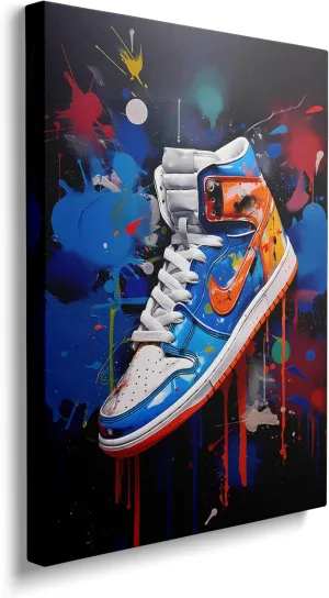 Framed Trendy Cool Banksy Graffiti Pop Sneaker Shoe Canvas Wall Art Gym Sports Decor Poster For Living Room Bedroom Home Office Artwork Gift Ready To Hang(12x16 Inches)