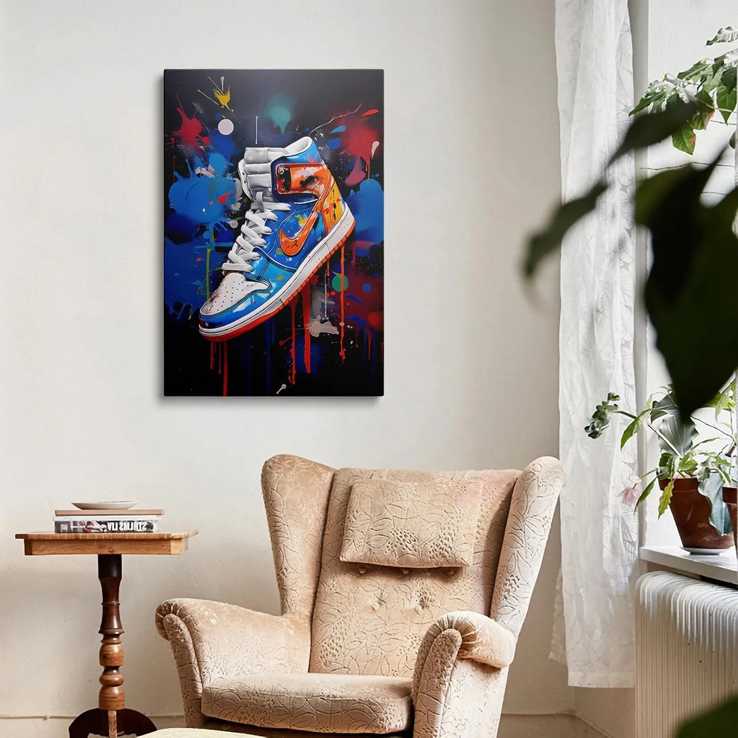 Framed Trendy Cool Banksy Graffiti Pop Sneaker Shoe Canvas Wall Art Gym Sports Decor Poster For Living Room Bedroom Home Office Artwork Gift Ready To Hang(12x16 Inches)