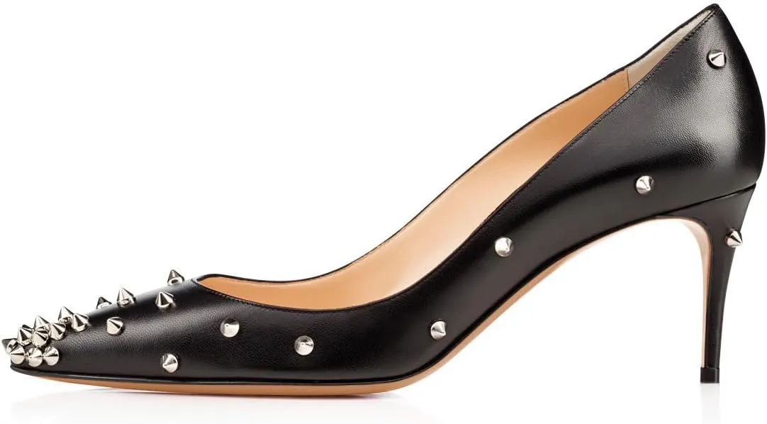 FSJ Women Classic Low Kitten Heel Pointed Closed Toe Pumps Slip On Office Ladies Prom Wedding Dress Basic Shoes Size 4-15 US