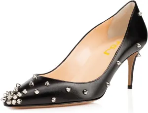 FSJ Women Classic Low Kitten Heel Pointed Closed Toe Pumps Slip On Office Ladies Prom Wedding Dress Basic Shoes Size 4-15 US