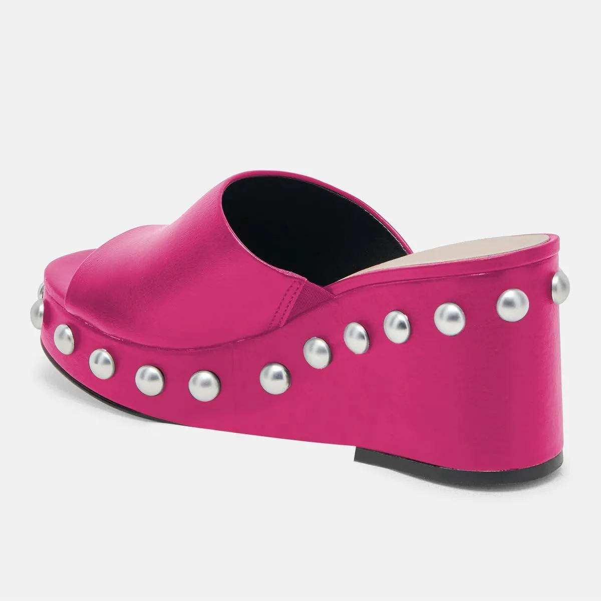 FSJ Women Classic Open Toe Wedge Heels Slide Heeled Sandals Studded Metal Rivets Slip On Mules Summer Casual Dress Shoes Size 4-16 US