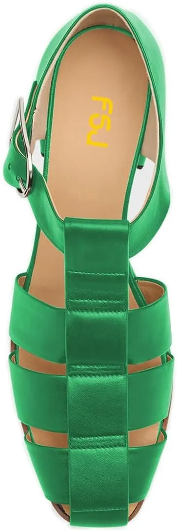 FSJ Women Closed Toe Low Chunky Heel Fisherman Sandals Hollow Cage Roman Gladiator Sandals Comfortable Ankle Strap Summer Daily Shoes Size 4-16 US