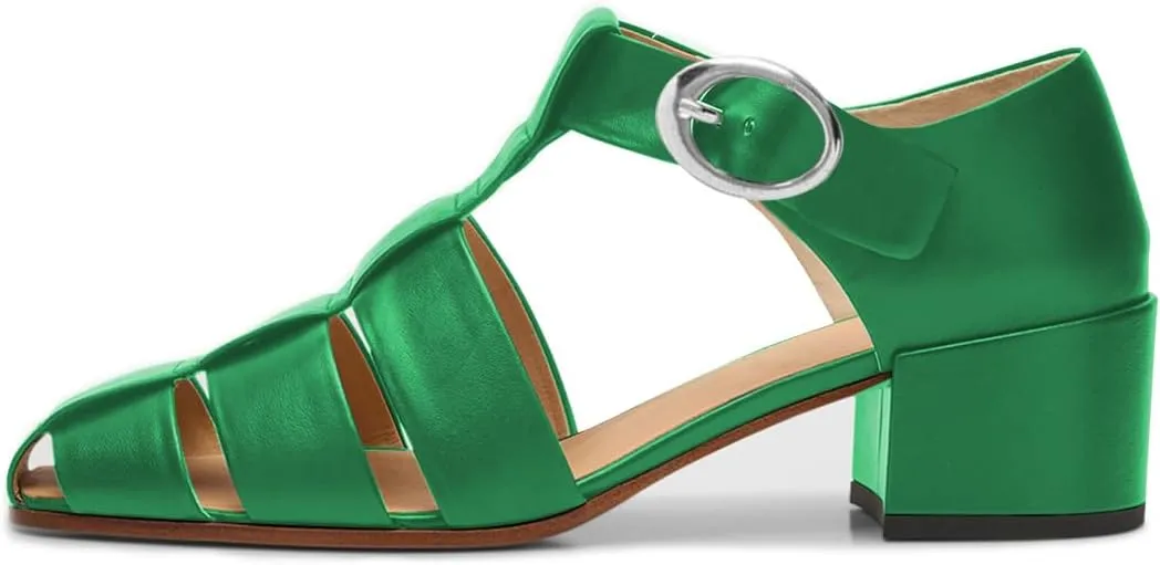 FSJ Women Closed Toe Low Chunky Heel Fisherman Sandals Hollow Cage Roman Gladiator Sandals Comfortable Ankle Strap Summer Daily Shoes Size 4-16 US