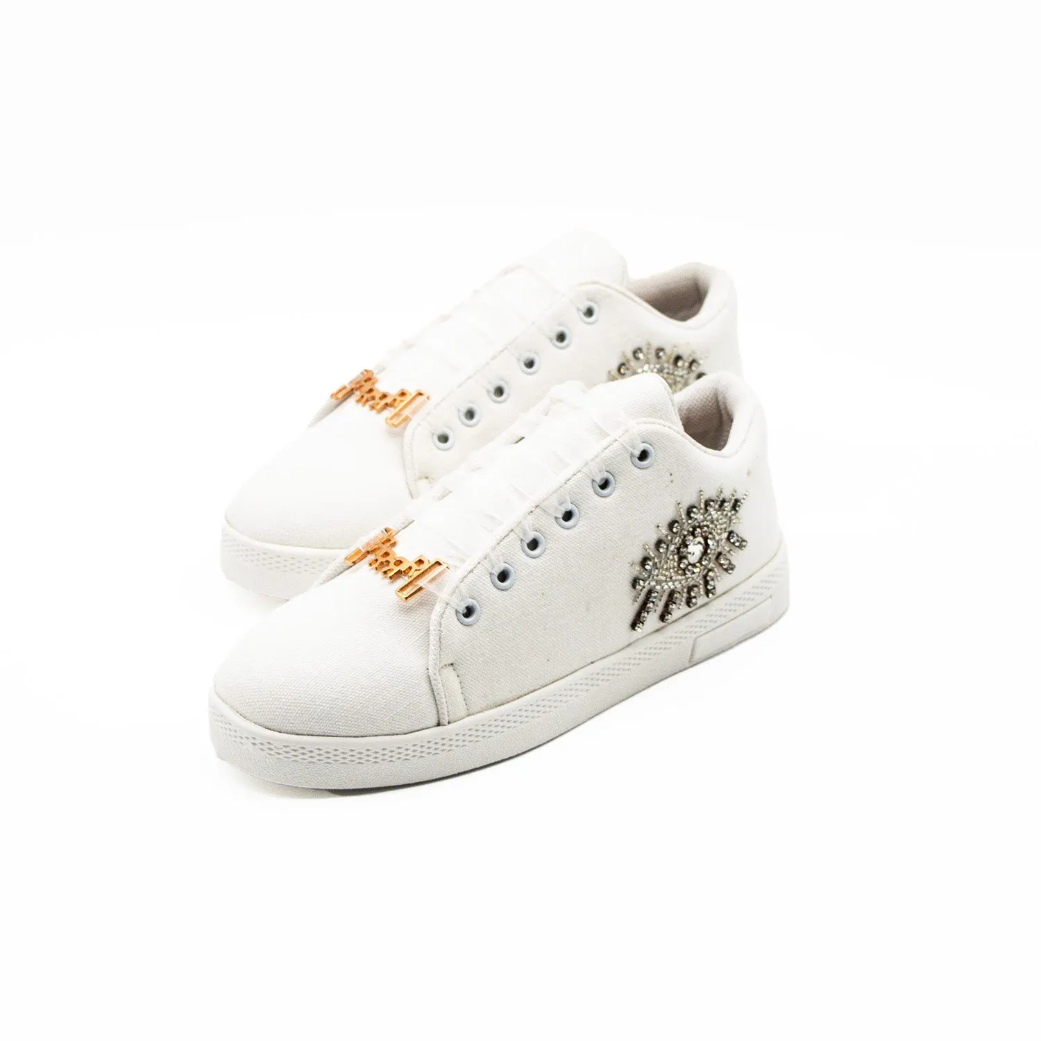 Gabriella Luxury White Canvas Handmade Embellished Tennis Shoe