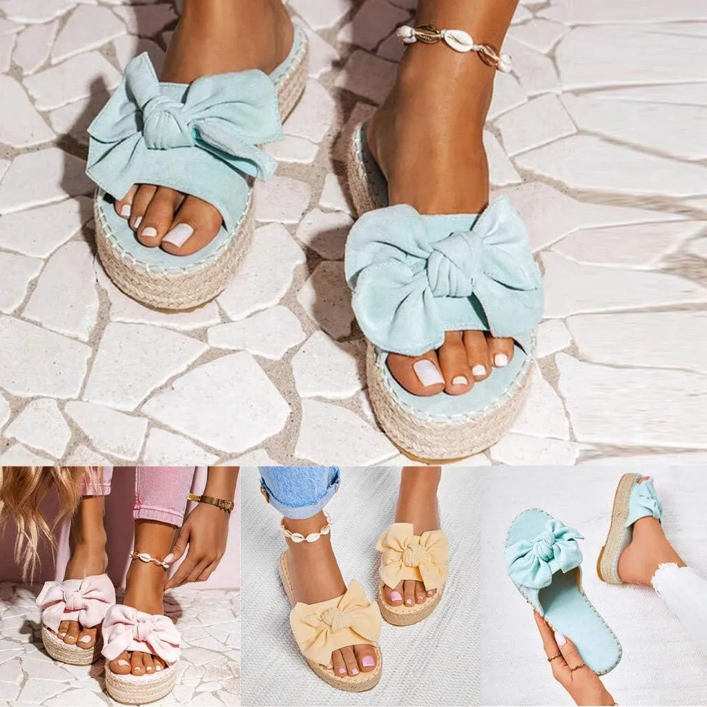 Gibobby Platform Sandals for Women Summer,Womens Bows Flip Flops Flat Sandals Anti-Slip Casual Beach Thong Slipper