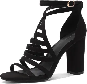 Gicoiz Women Classic Open Toe Embroidered Block Heel Sandals