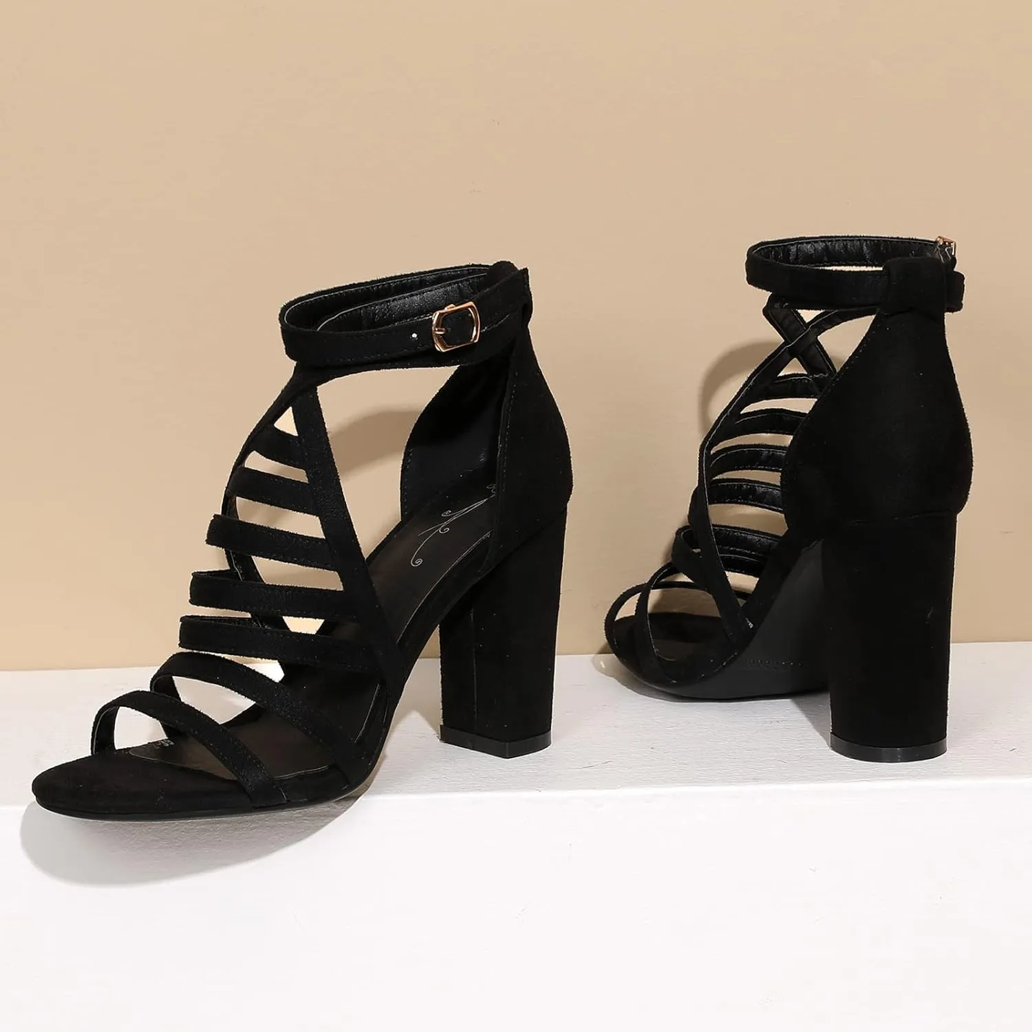 Gicoiz Women Classic Open Toe Embroidered Block Heel Sandals