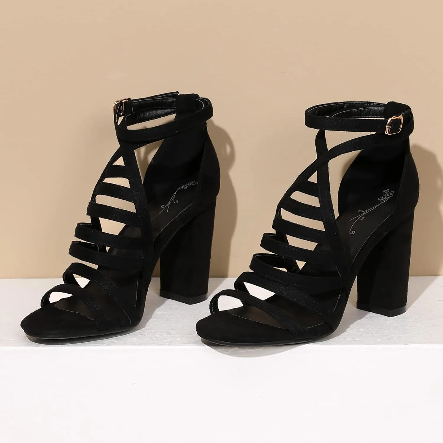 Gicoiz Women Classic Open Toe Embroidered Block Heel Sandals
