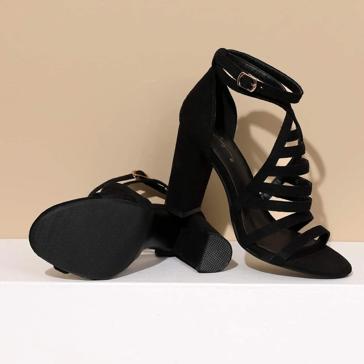 Gicoiz Women Classic Open Toe Embroidered Block Heel Sandals