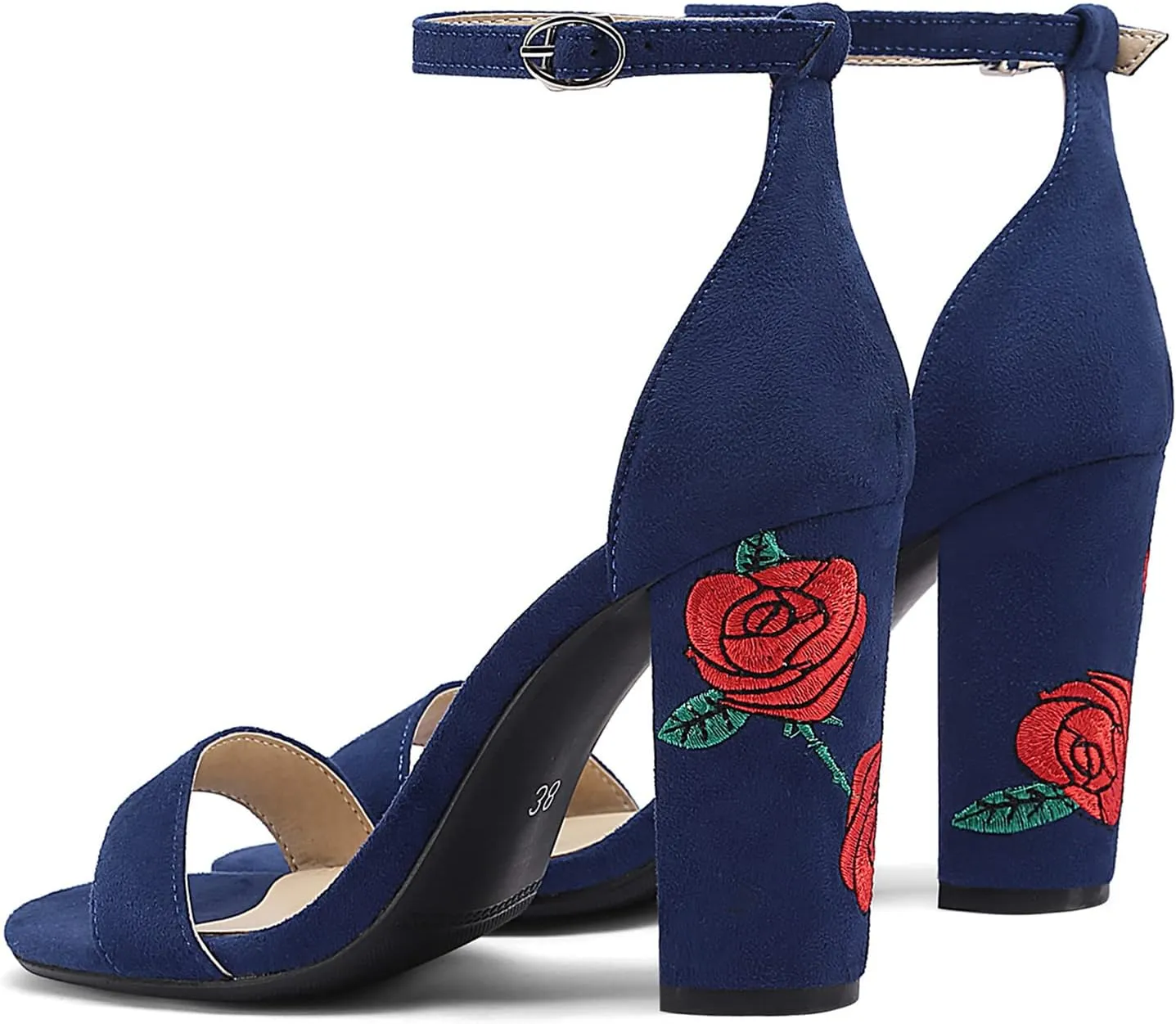 Gicoiz Women Classic Open Toe Embroidered Block Heel Sandals