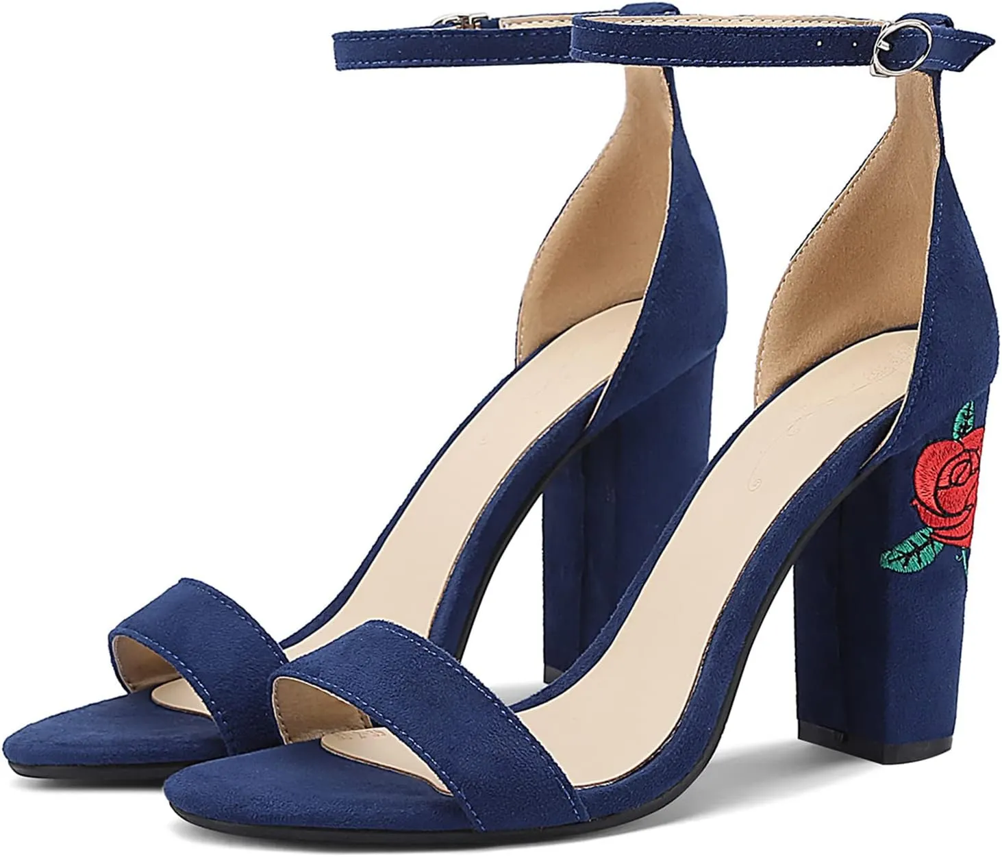Gicoiz Women Classic Open Toe Embroidered Block Heel Sandals