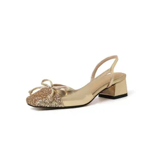 Gold Low Heel Ballerina Style Sandal