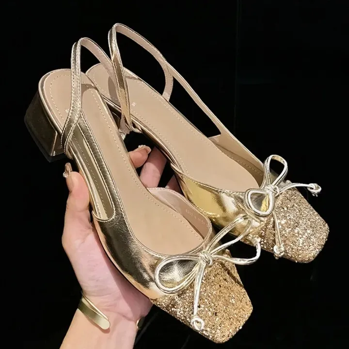 Gold Low Heel Ballerina Style Sandal