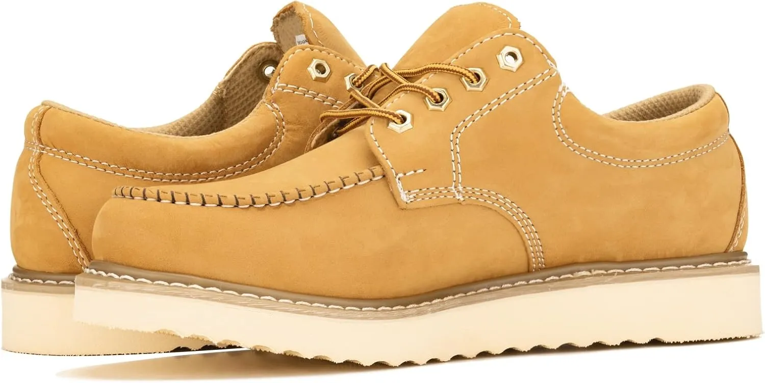 Golden Fox Work Shoe 4" Moc Toe Leather Men's Oxford for Construction & Casual