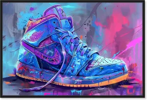 Graffiti Sneaker Urban Style Canvas Wall Art by Notoriart, Black Floater Frame, 15"x10"