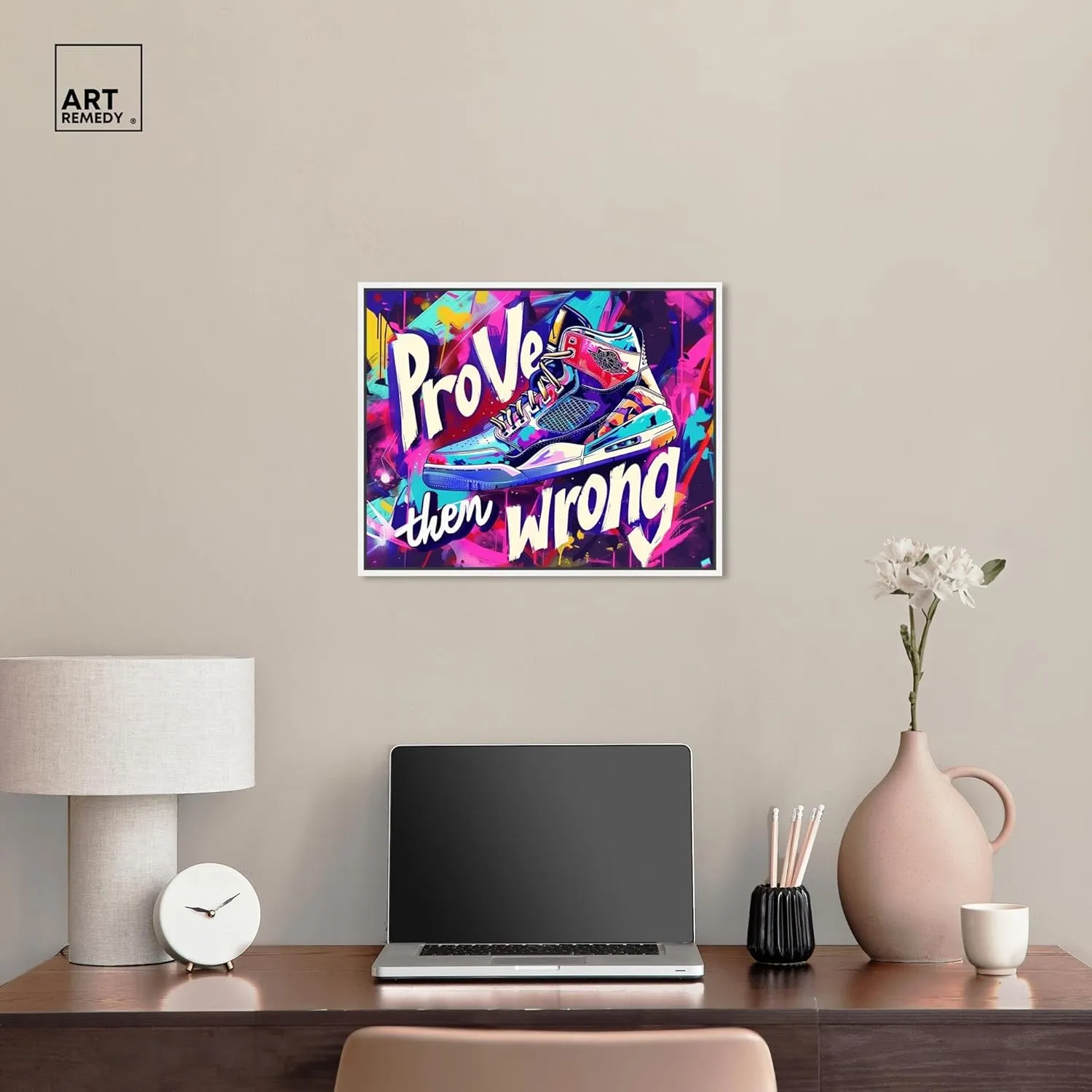 Graffiti Wall Sneaker Canvas Urban Sneaker Art, White Frame, 20" x 16"
