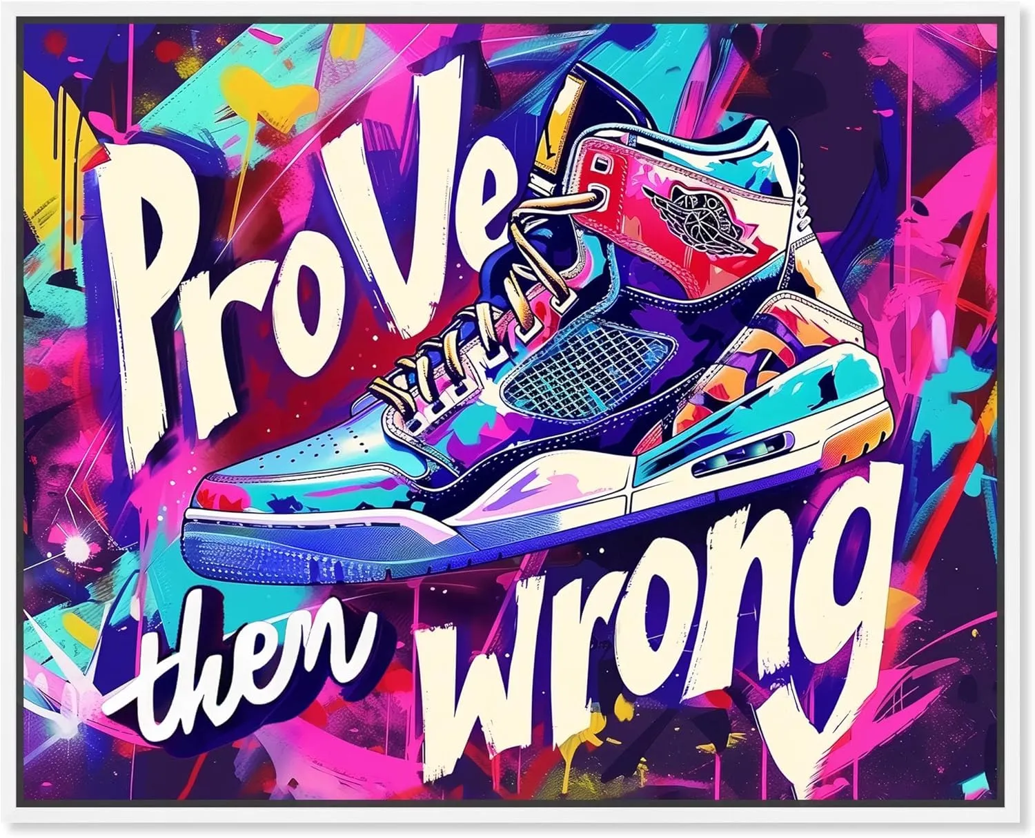 Graffiti Wall Sneaker Canvas Urban Sneaker Art, White Frame, 20" x 16"