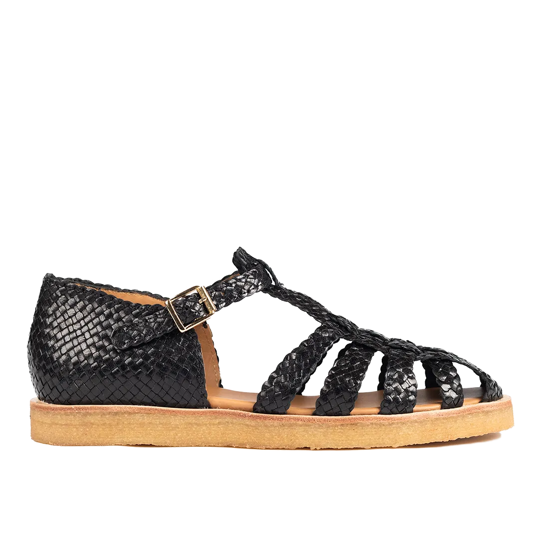 Hand-braided strap sandal with buckle