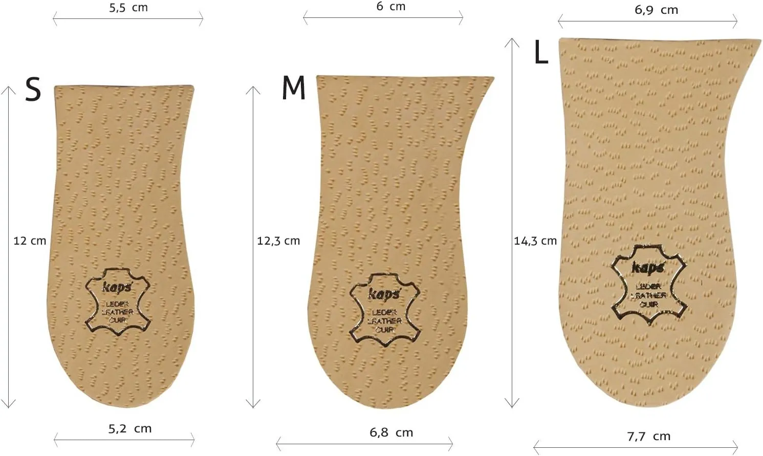 Heel Lift Elevator, Heel Raise, Heel Pad, Orthotic Wedge, Shoe Pad, Many Widths and Heights, Leather Cover, Kaps Topmed, 2 Pieces Left and Right (Height 30 mm / 1.2 inch - Size M)