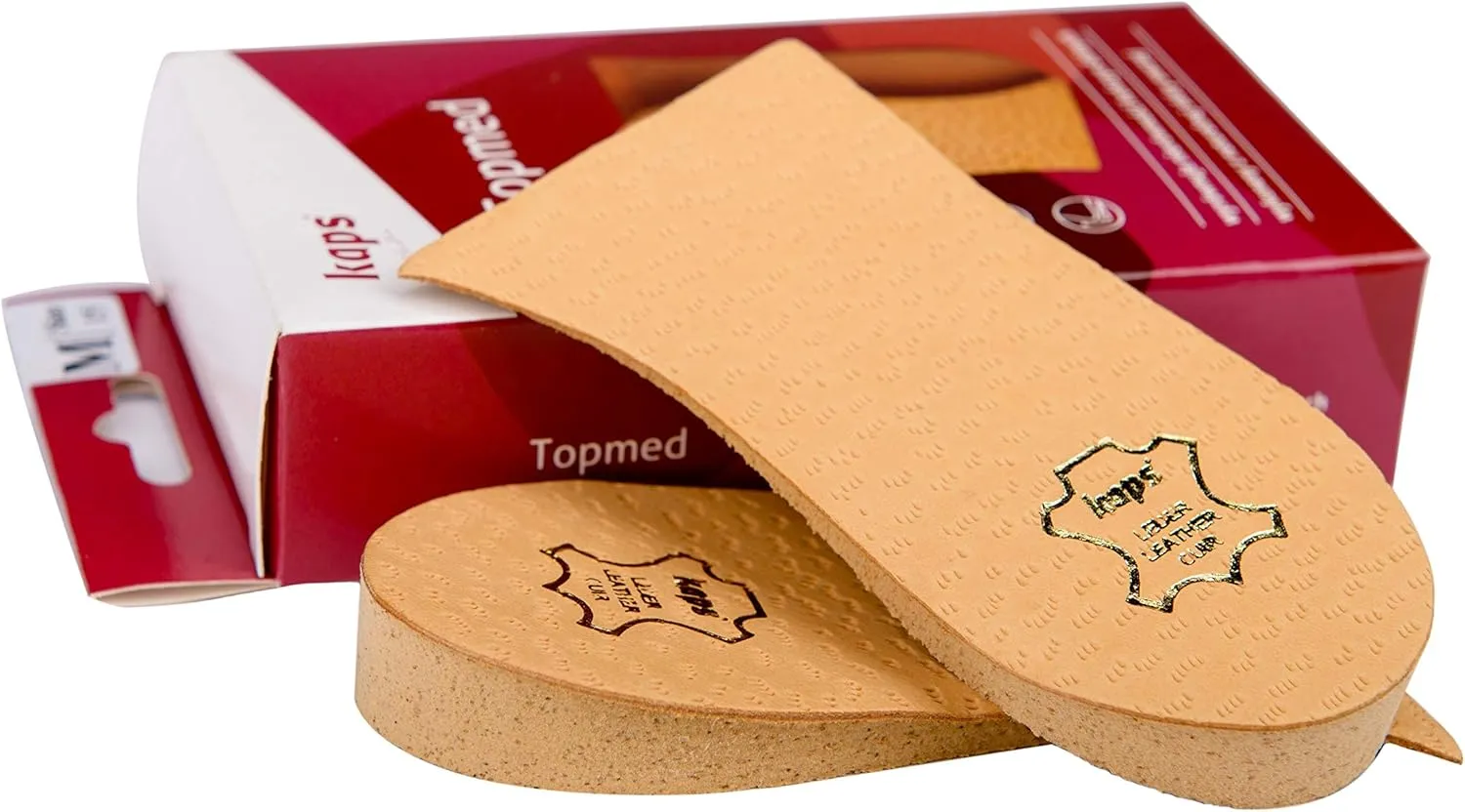 Heel Lift Elevator, Heel Raise, Heel Pad, Orthotic Wedge, Shoe Pad, Many Widths and Heights, Leather Cover, Kaps Topmed, 2 Pieces Left and Right (Height 30 mm / 1.2 inch - Size M)