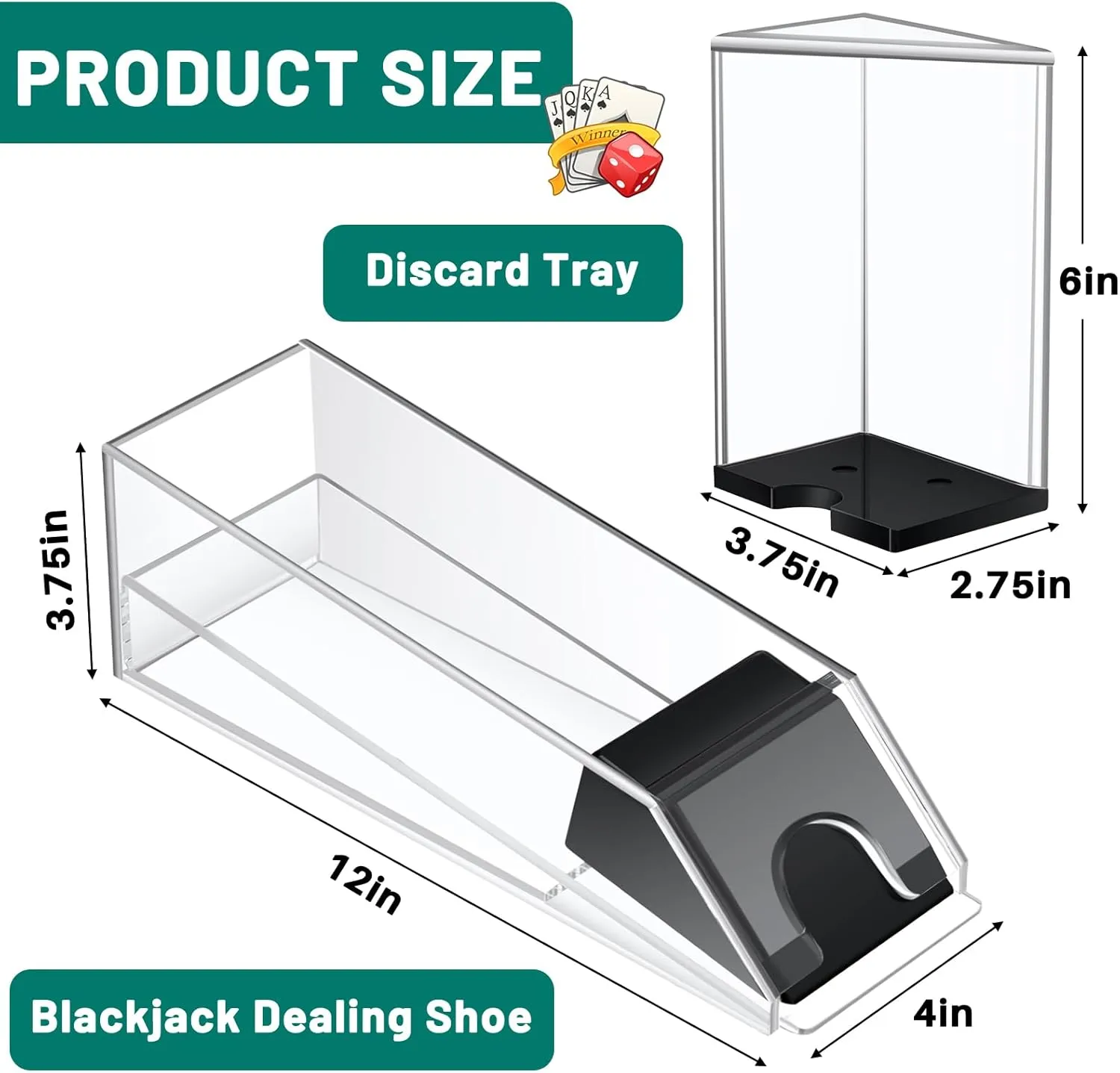 Honoson Blackjack Shoe and Discard Tray Clear Acrylic Blackjack Dealing Shoe Card Dispenser for Playing Cards Discard Holder Trays for Game Poker Accessories(8 Deck)