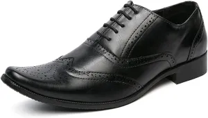 HOOENG Dress Shoes for Men Lace Up Brogue Embossed Wing Tip Plain Burnished Toe Vegan Leather Rubber Sole Non Slip Resistant Prom (Color : Black, Size : 7.5)