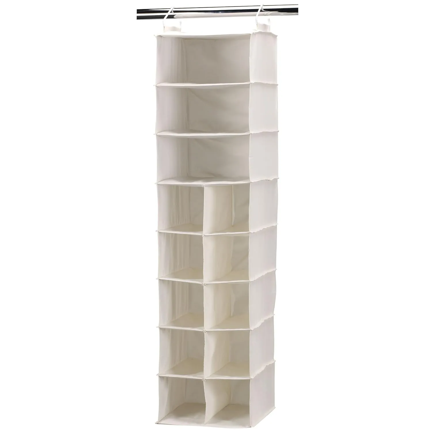 Household Essentials 10 Pocket Hanging Shoe Storage Organizer and 3 Shelf Sweater Organizer, Natural Canvas, white