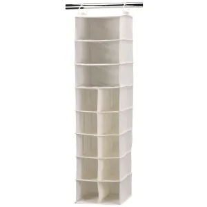Household Essentials 10 Pocket Hanging Shoe Storage Organizer and 3 Shelf Sweater Organizer, Natural Canvas, white