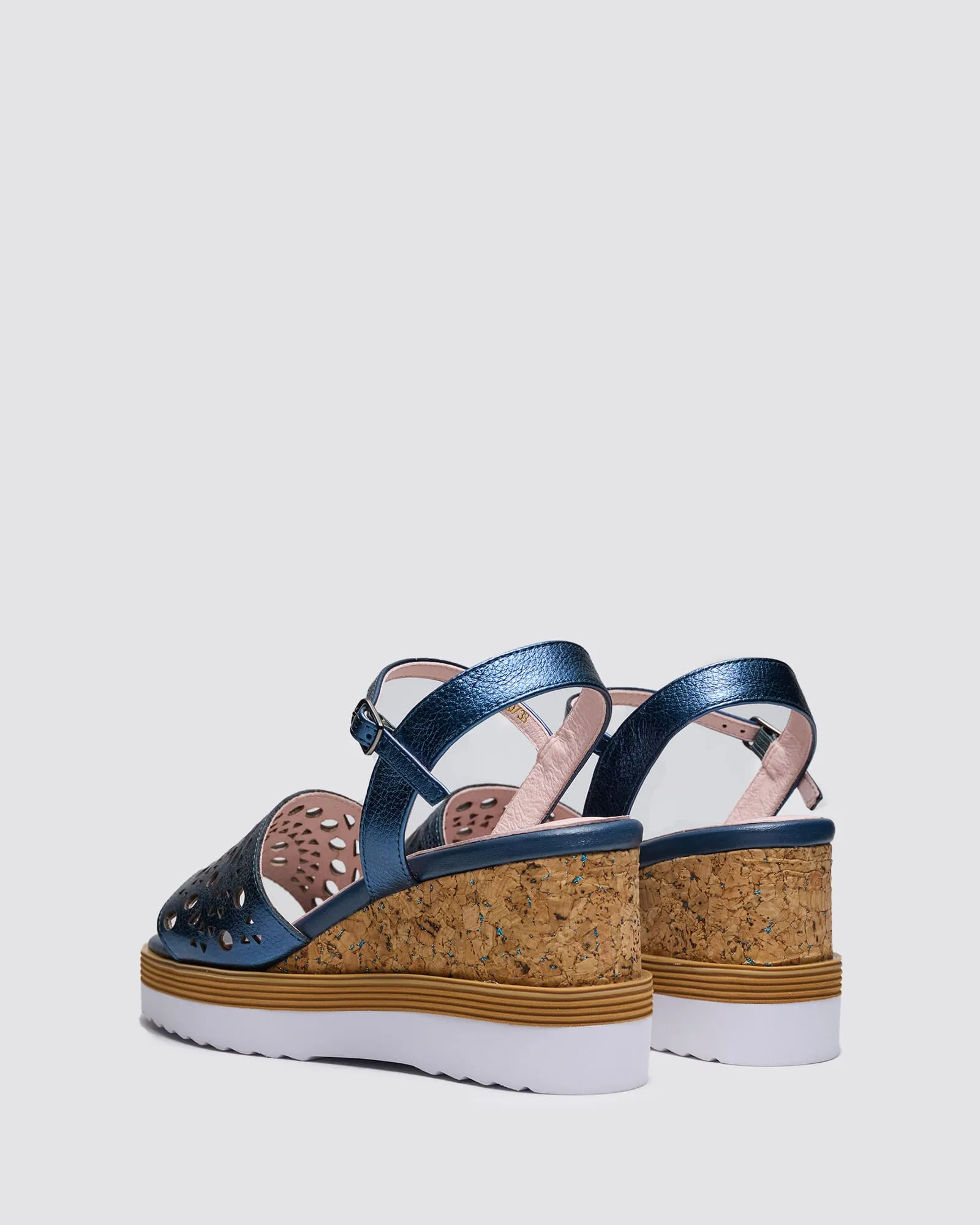 INGRID WEDGE SANDALS NAVY METALLIC LEATHER