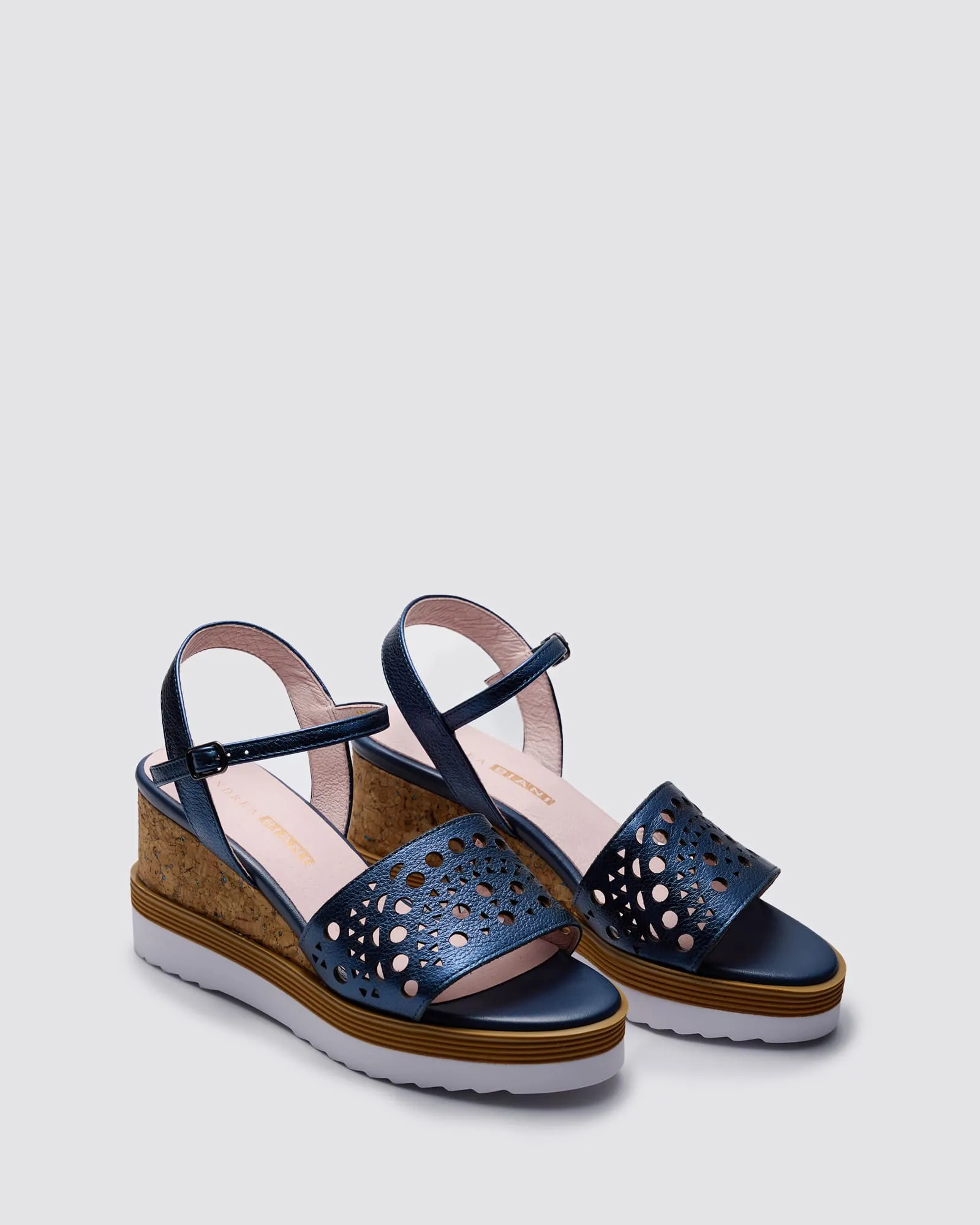 INGRID WEDGE SANDALS NAVY METALLIC LEATHER