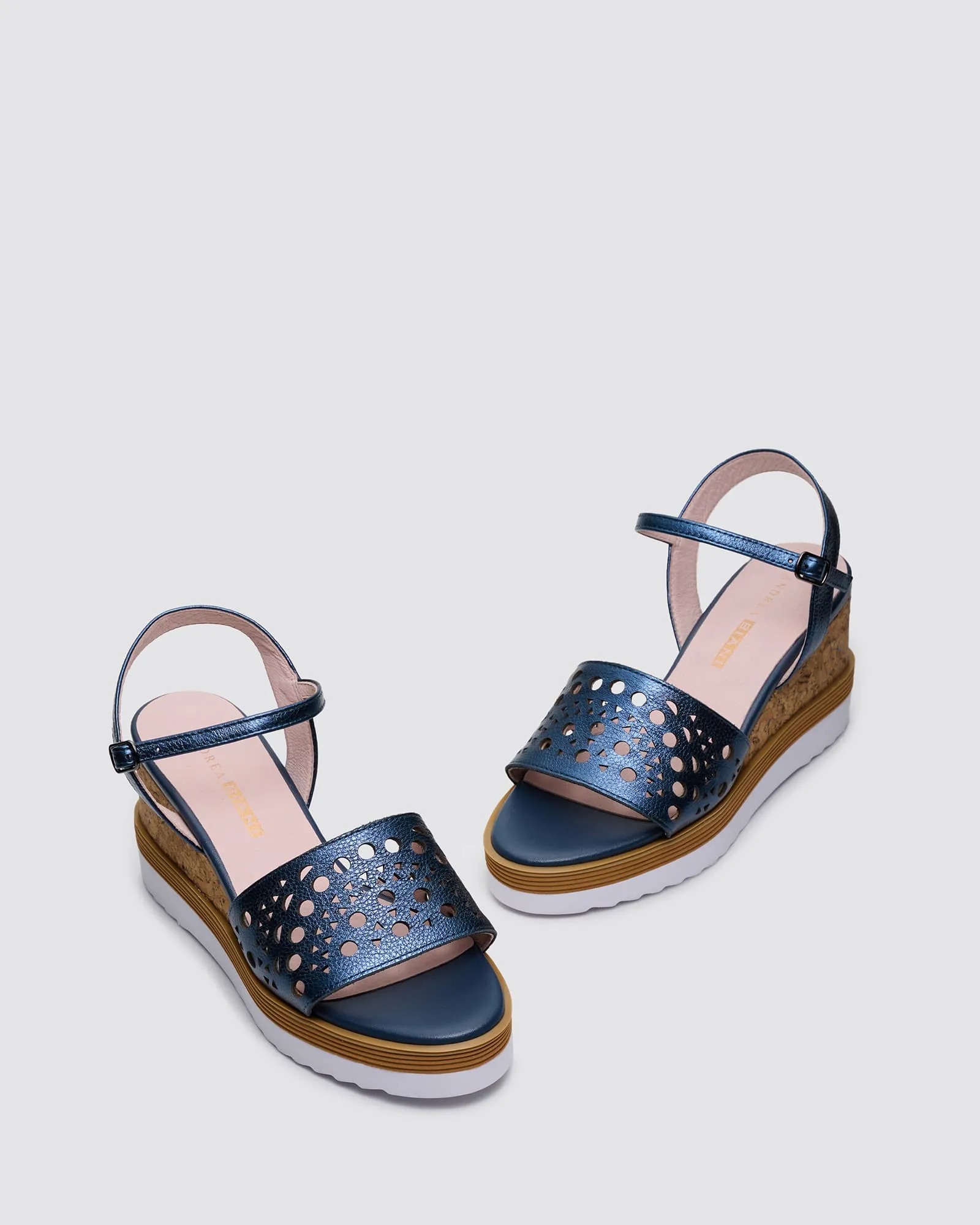 INGRID WEDGE SANDALS NAVY METALLIC LEATHER