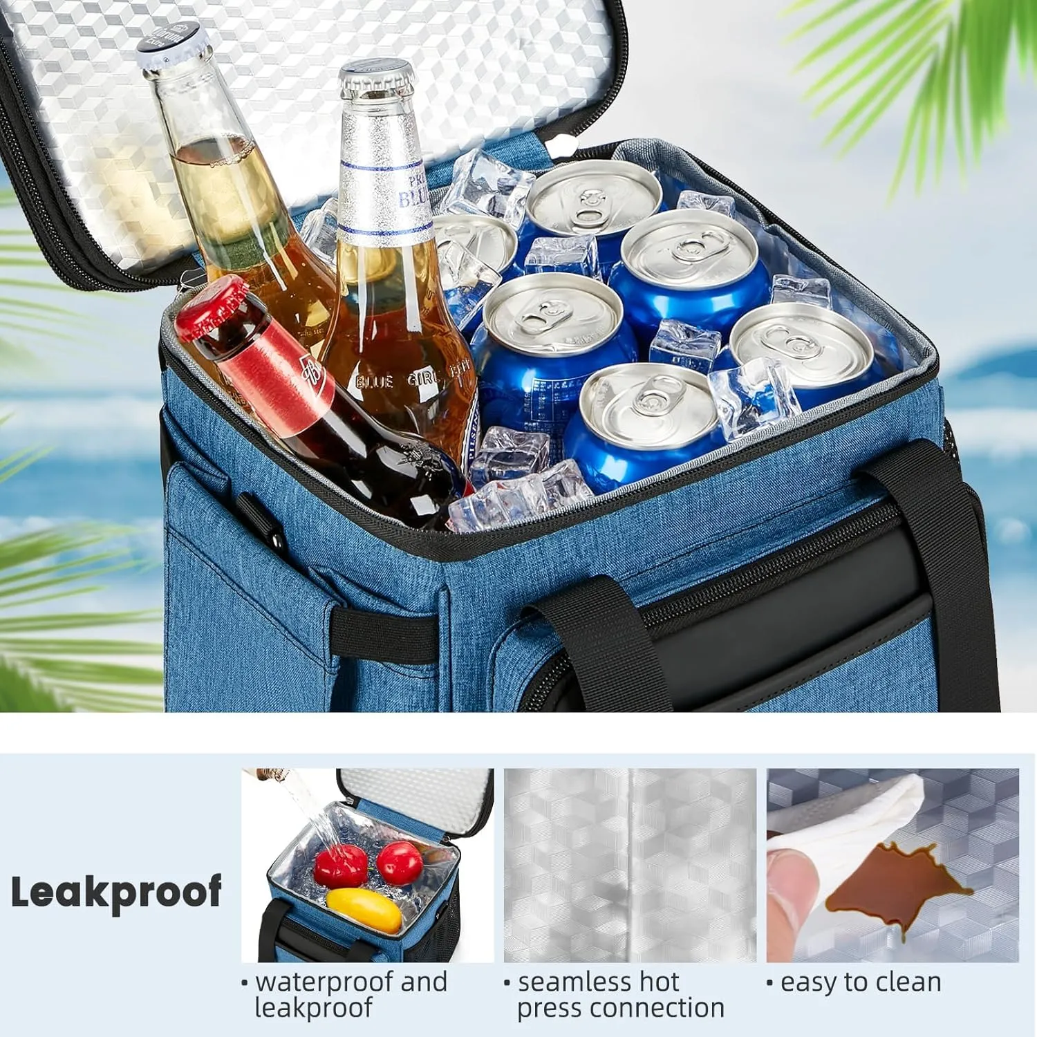 Insulated Lunch Bag & Lunch Box for Men - Double Deck Reusable Lunch Bag for Women Tote Cooler Bag Leakproof Soft Expandable - Large Lunchbox for Work/Adult/Picnic/Outdoor (Blue，15L)