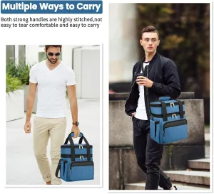 Insulated Lunch Bag & Lunch Box for Men - Double Deck Reusable Lunch Bag for Women Tote Cooler Bag Leakproof Soft Expandable - Large Lunchbox for Work/Adult/Picnic/Outdoor (Blue，15L)