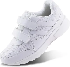 JABASIC Kids Black/White Hook and Loop School Uniform Sneaker(4,White)