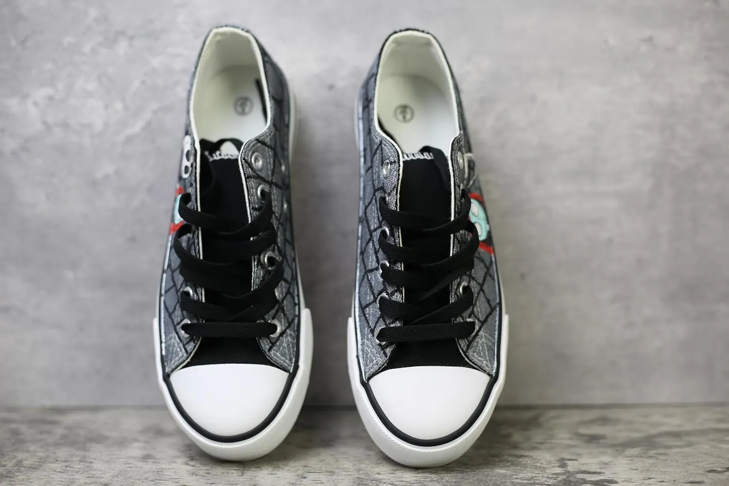 Jack and Sally canvas shoes Halloween Nightmare hand-painted custom anime sports shoes black low top women's and men's Christmas multifunctional (7 Women)