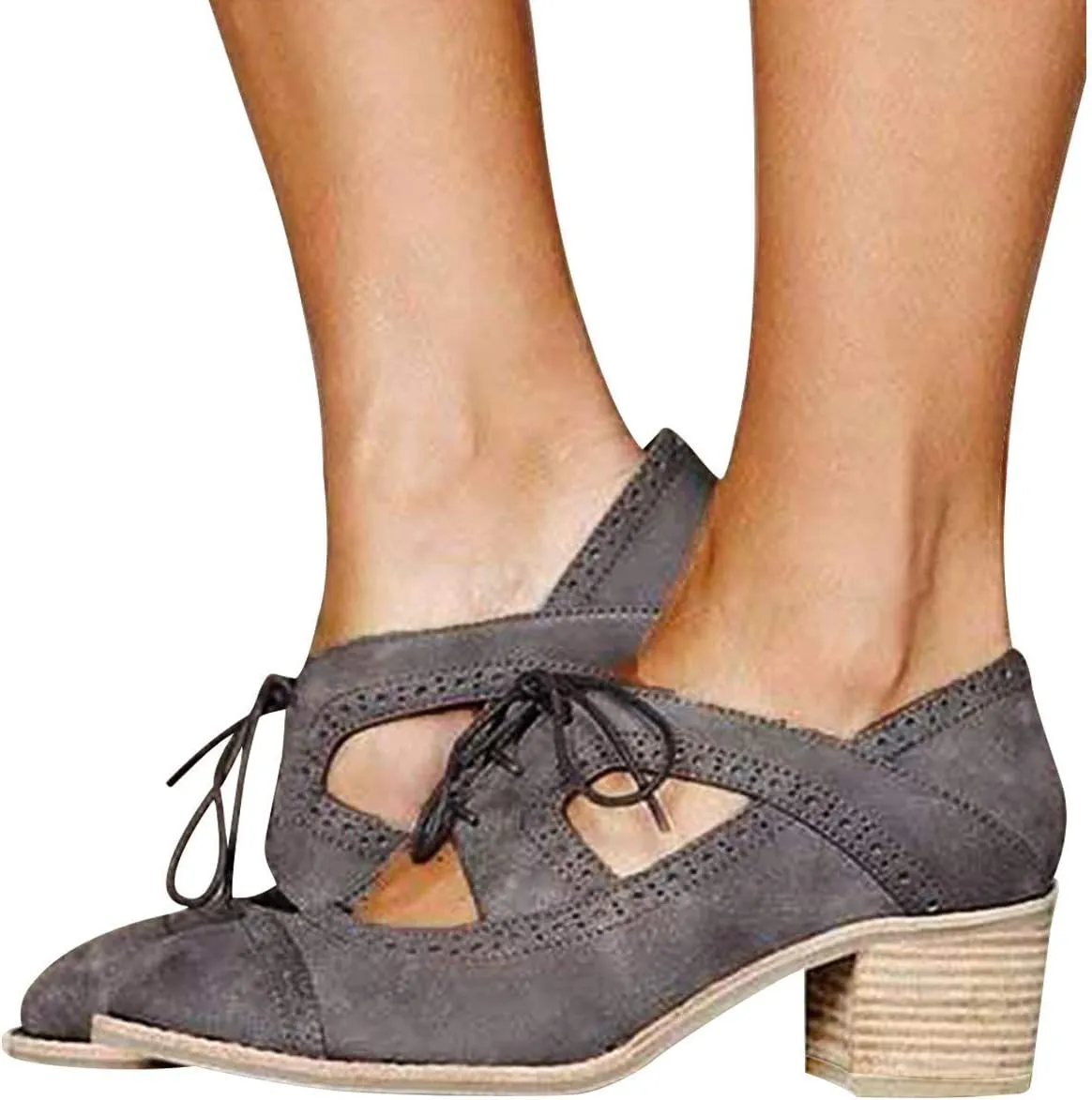 JITUUE Oxford Shoes for Women Chunky Heels Brogue Leather Saddle Dress Shoes Lace up Vintage Wingtip Ankle Boots