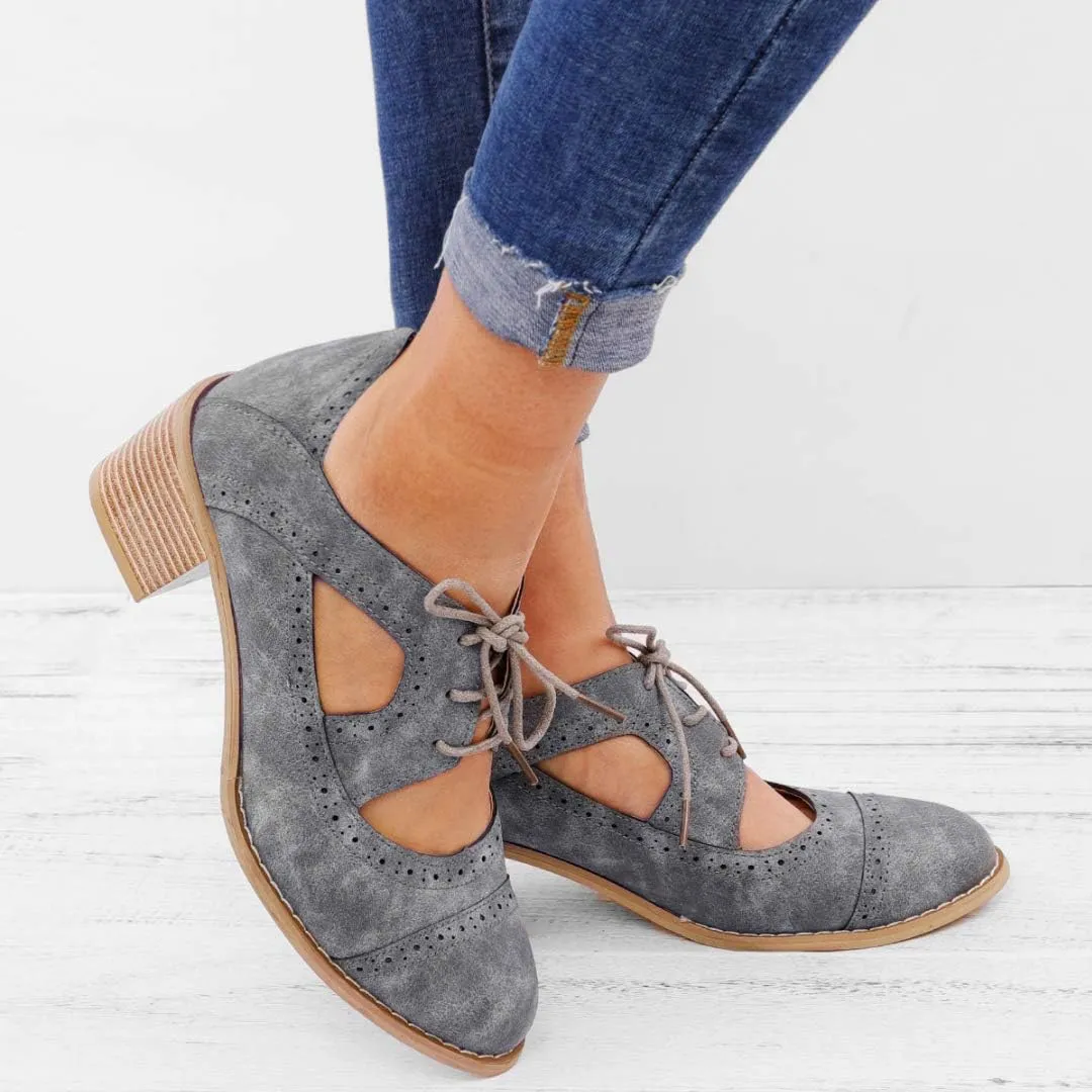 JITUUE Oxford Shoes for Women Chunky Heels Brogue Leather Saddle Dress Shoes Lace up Vintage Wingtip Ankle Boots