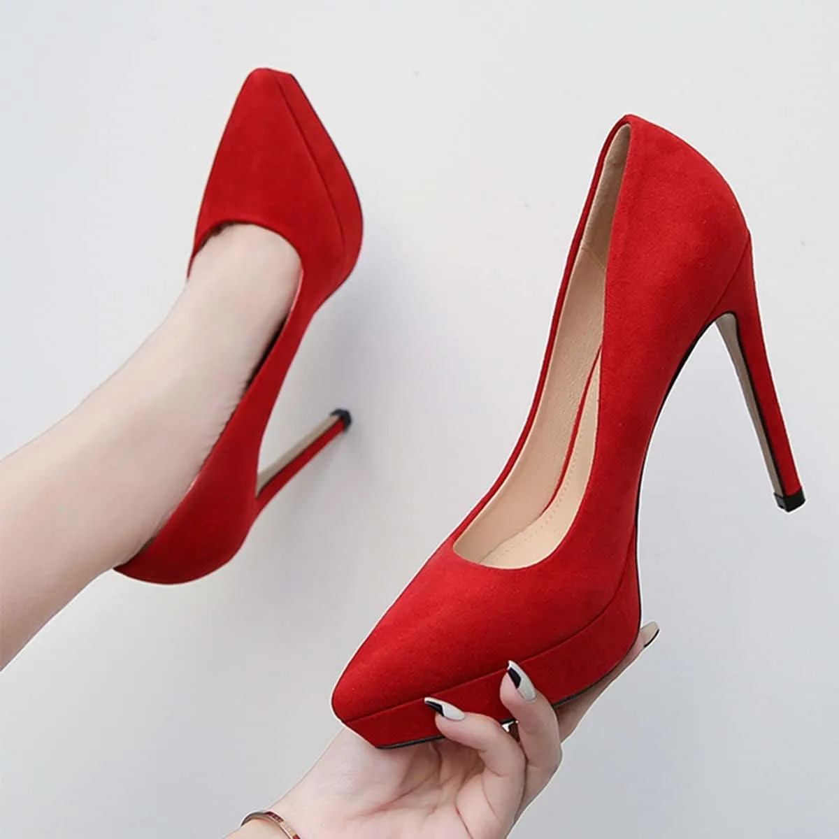 JOEupin Women's Classic 4.7" Platform High Heels Closed Toe Pumps Shoes for Casual Work Wedding