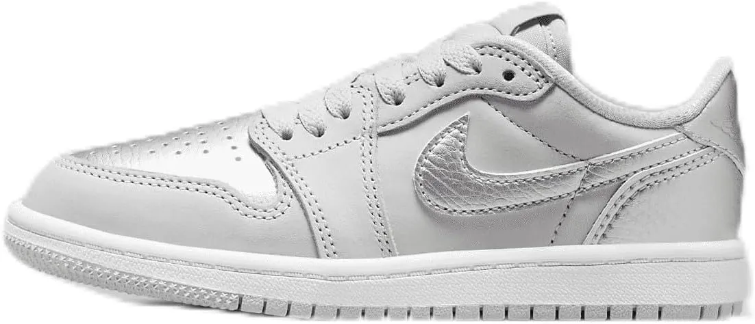 Jordan 1 Retro Low Silver Little Kids' Shoes (FQ5436-002, Neutral Grey/White/Metallic Silver) Size 10.5