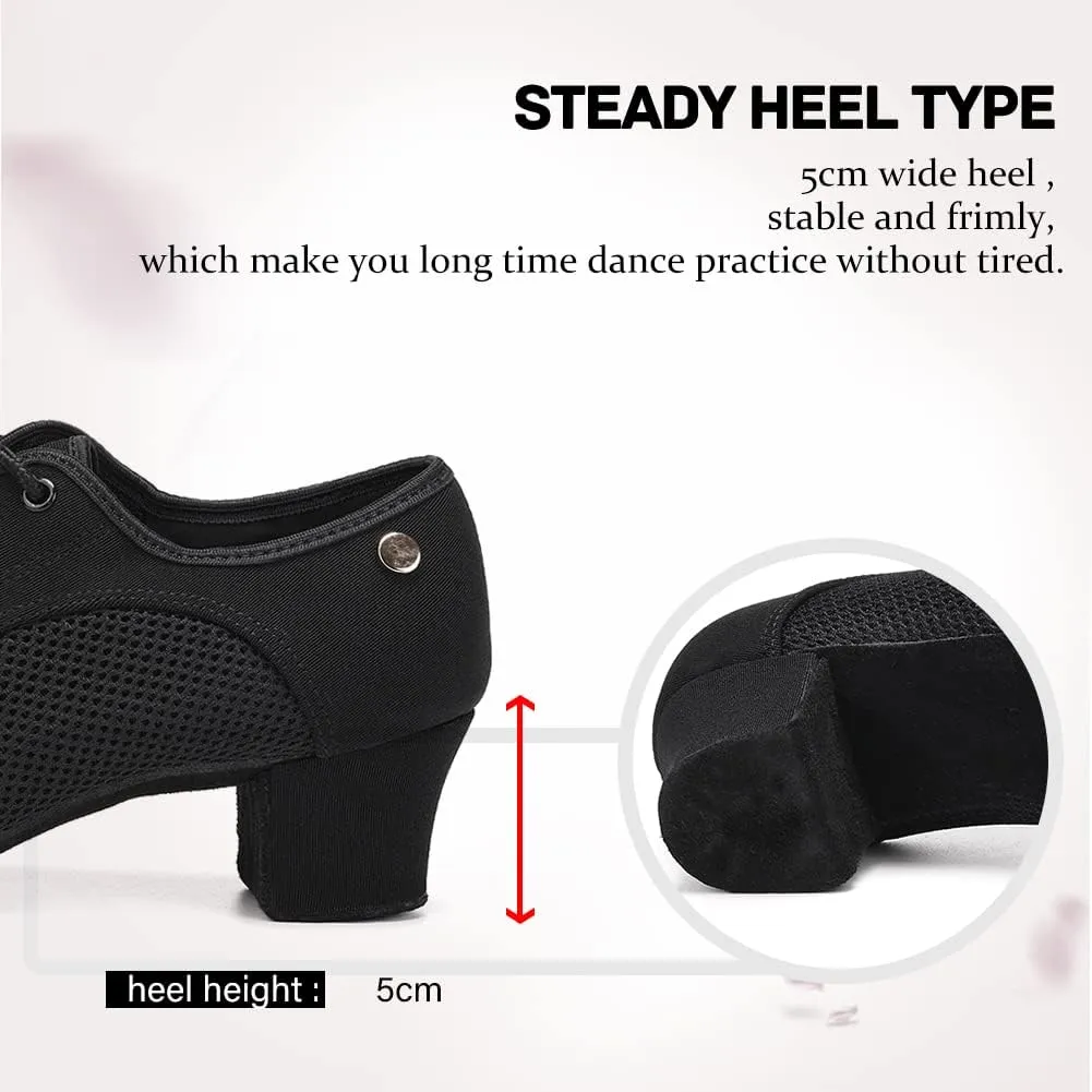 JUODVMP Women's Ballroom Dance Practice Shoes Breathable Canvas Chunky Heel Salsa Dance Shoes,Closed Toe
